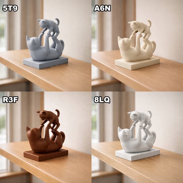 DECORATIVE FIGURINE: CAT WITH KITTEN ON A BASE – MANY COLOURS