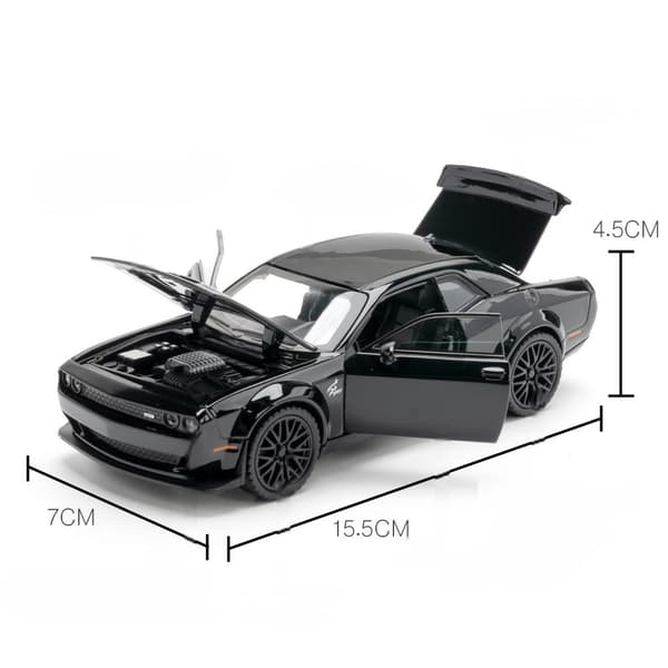DODGE CHALLENGER  bonnet, boot and LED light-up display stand – 1:32 scale model with sound effects