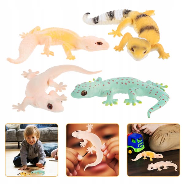 4 REALISTIC PLASTIC GECKO FIGURINES FOR LEARNING AND PLAY