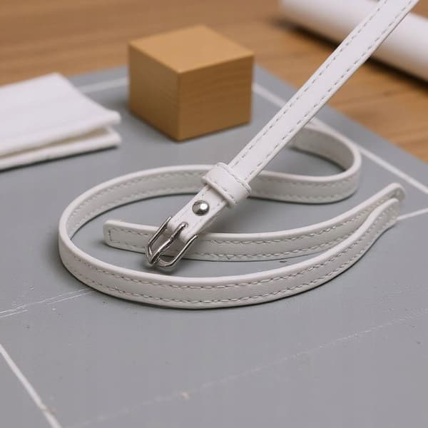 Miniature 1/6 scale belt with stitched edging – Black Silver Buckle W-line