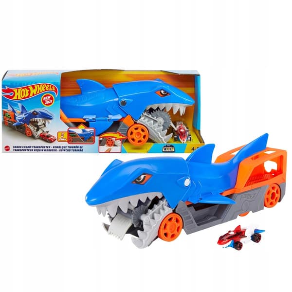 HOT WHEELS SHARK BITE TRANSPORTER + HOT WHEELS CAR FOR CHILDREN