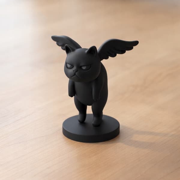 WINGED CAT FIGURINE ON A BASE FOR THE OFFICE – MANY COLOURS