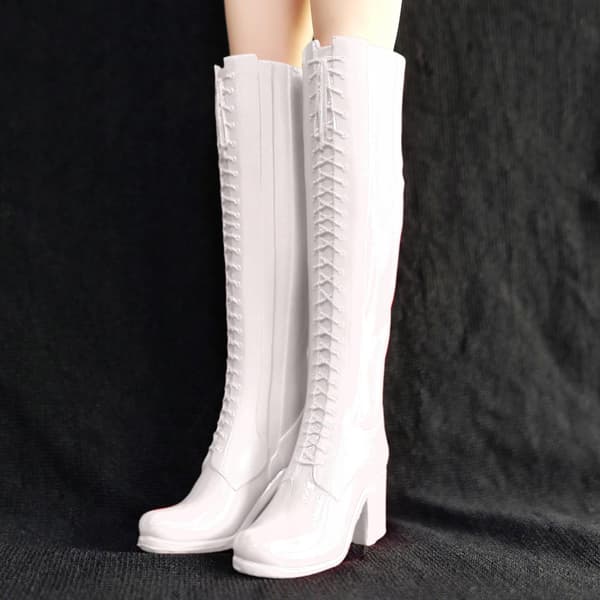 1/6 Scale Women’s Knee-High Boots, Doll Boots, Retro Boots, White Open-Toe Boots