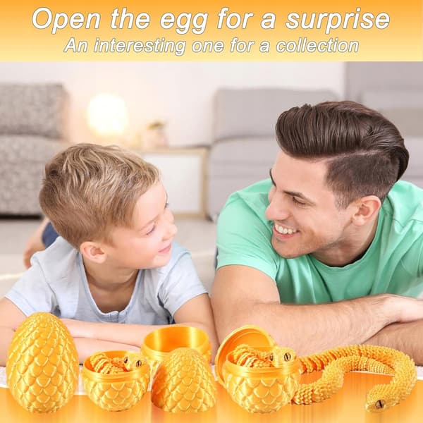 3D SNAKE IN AN EASTER EGG, PRINTED, 30 CM, MOVABLE, GOLD