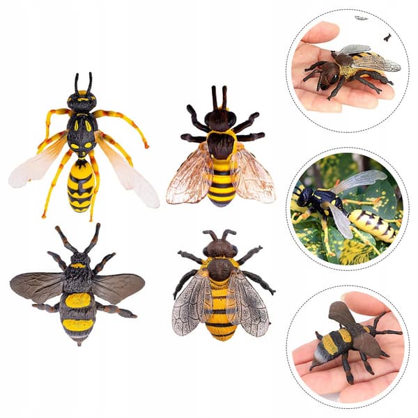 4 PLASTIC BEE FIGURINES – NATURAL BEAUTY AND LEARNING