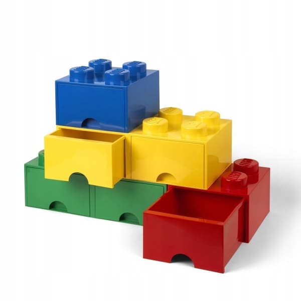 LEGO 4-Compartment Brick Storage Box with Drawer, 2x2 Container, Large Yellow Box