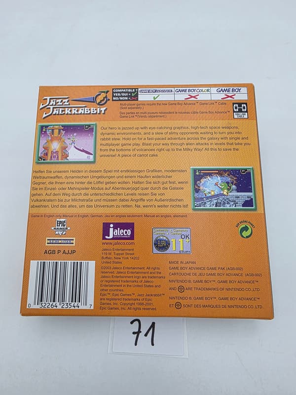 GAME BOY ADVANCE JAZZ JACKRABBIT ORIGINAL CARTON BOX
