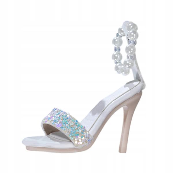 1/4-scale doll shoes – heeled sandals, miniature model, mini, white