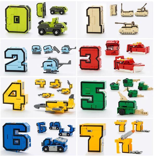 Set of 15 Pieces: Numbers, Armour, Team, Transformable Robot, Collectable Toy