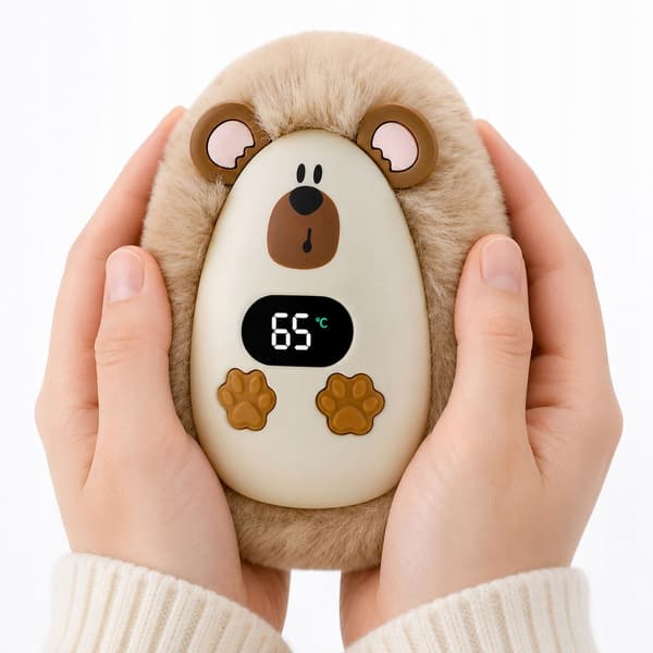 Beige Rechargeable Hedgehog Plush Hand Warmer, 45°C / 55°C / 65°C