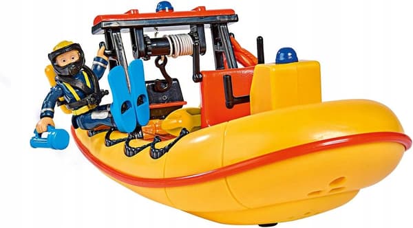 Fireman Sam Neptune boat – mechanical figurine with winch, floats, yellow – SIMBA