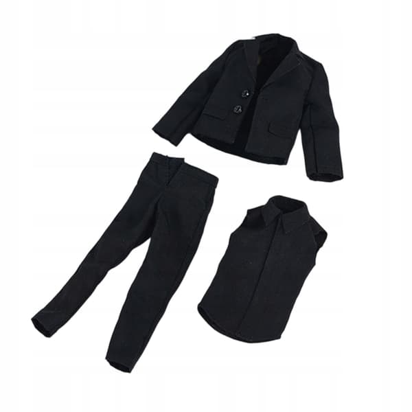 A set of suits with action figures for 1/12-scale miniature figures includes a black