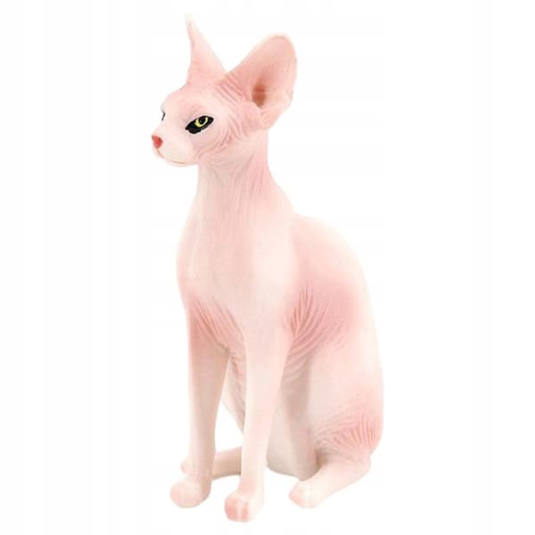Sphynx Cat Simulation: Hairless Cat Figurine, Sitting Pose, Animal Model, Left-Facing