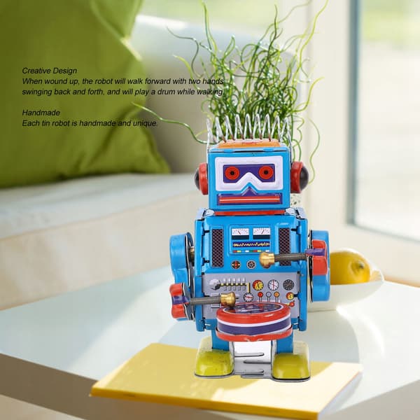 HAND-WINDING, HANDMADE VINTAGE ROBOT TIN DRUM