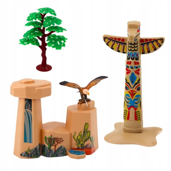 Native American Set with a Canoe, Totem Pole and Animals