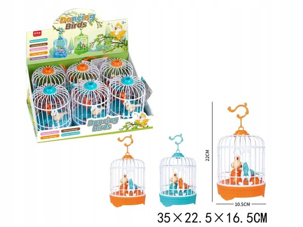 a battery-operated bird in a cage