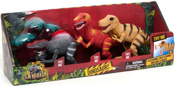 SET OF INTERACTIVE DINOSAUR FIGURINES THAT ROAR – 3 PIECES, 22 CM