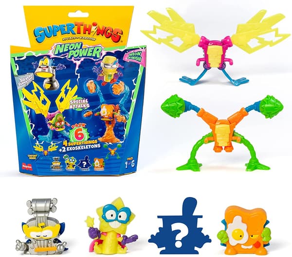 SUPERTHINGS – Neon Power Series – Pack of 6, includes 4 SuperThings (1 Silv