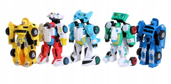 LARGE SET OF 5 SOUND-EFFECT ROBOT FIGURES THAT TRANSFORM INTO A CAR