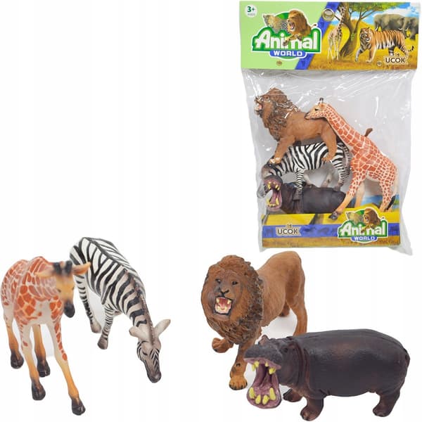Animals: Lion, Giraffe, Zebra, Hippopotamus