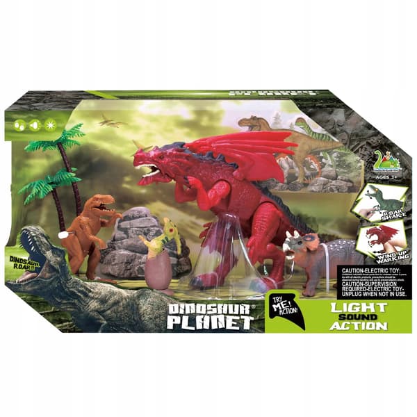 Set of Figures: 4 Dinosaurs, 2 Trees, Sound and Light Effects