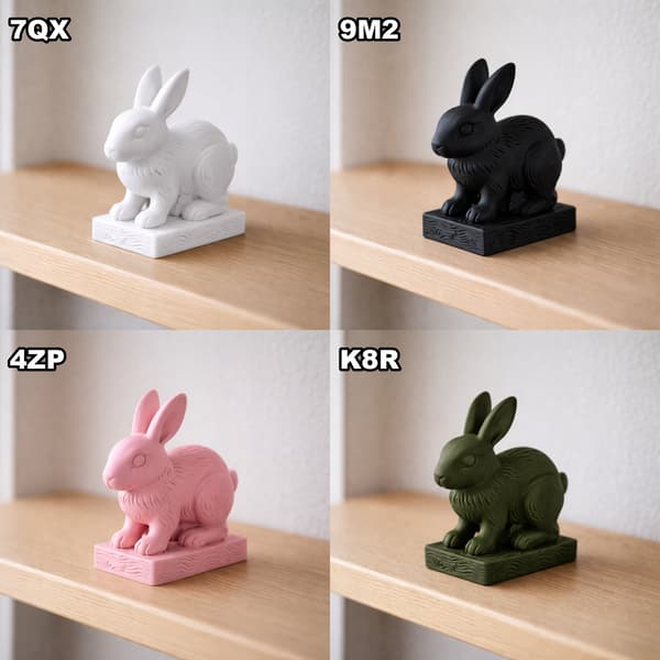 DECORATIVE FIGURINE: A RABBIT WITH A LITTLE RABBIT ON A BASE – MANY COLOURS