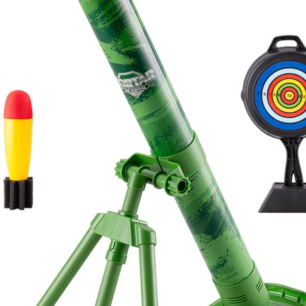 Mortar Launcher Toy Set with 3 protective foam shells, loading bucket and green rocket