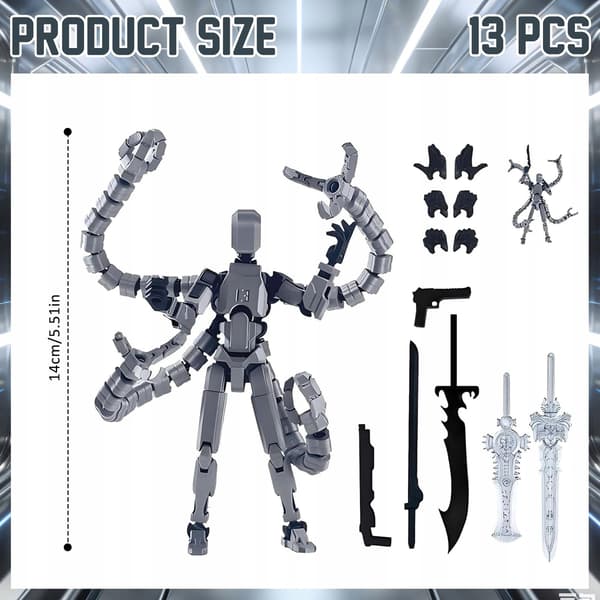 PLUSHCEWT T13 Action Figure with Interchangeable Limbs and Accessories, Articulated,
