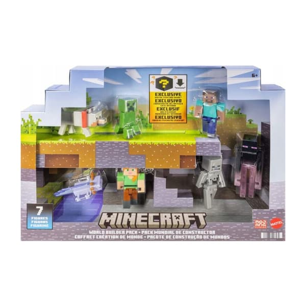 MINECRAFT EXCLUSIVE SET OF 7 FIGURES: Steve, Creeper, Enderman, Skeleton