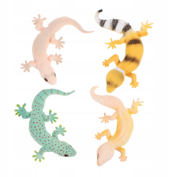 4 REALISTIC PLASTIC GECKO FIGURINES FOR LEARNING AND PLAY