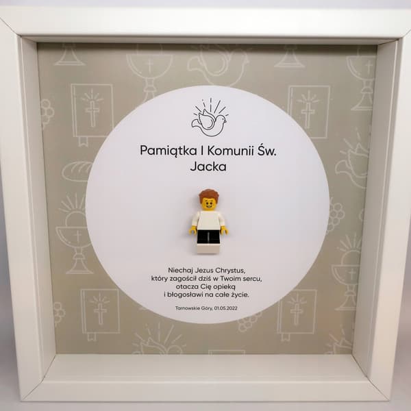 CHILDREN’S FRAME TO MARK THEIR FIRST HOLY COMMUNION, FEATURING A LEGO MINIFIGURE