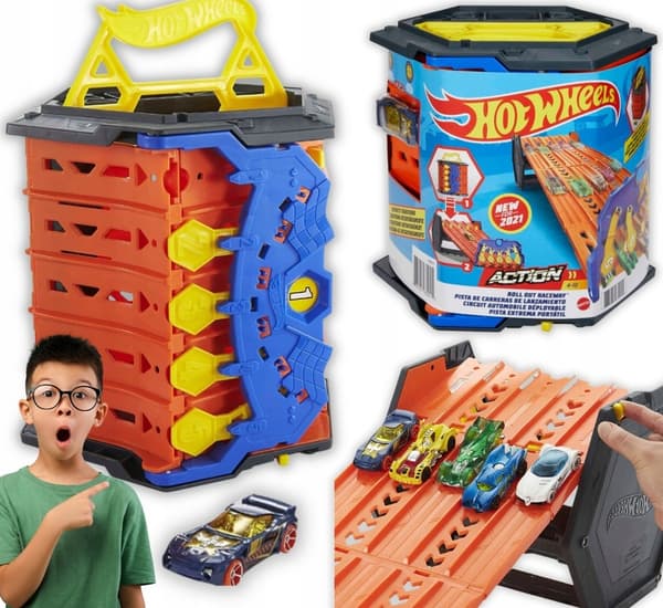 HOT WHEELS TRANSPORTER PLAY SET: UNFOLDABLE RACING TRACK + CAR