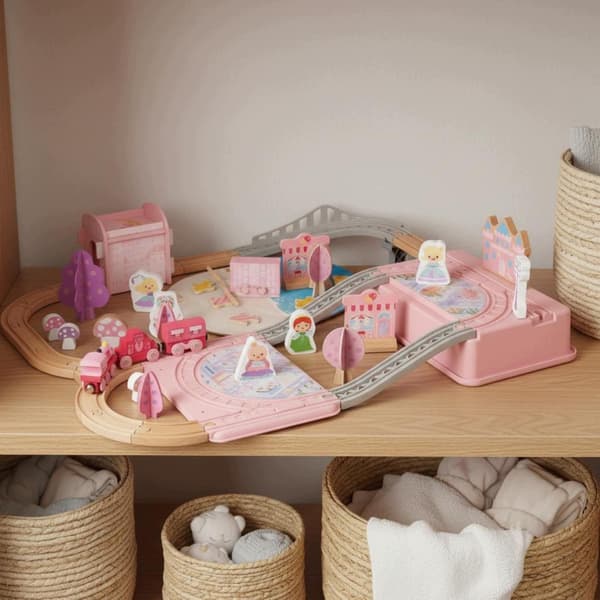 Princess Train Playset: Elevated Bridge – Wooden Train Track Set – Ingenious