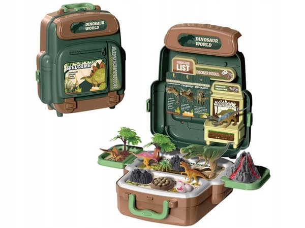 Large Dinosaur Set in a Rucksack – Figures in a Case – DINOSAURS, Volcano, Accessories