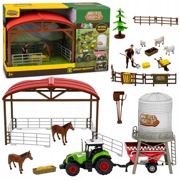Farm Set with Tractor, Stable, Silage Silos, Animal Figures and Tools 49