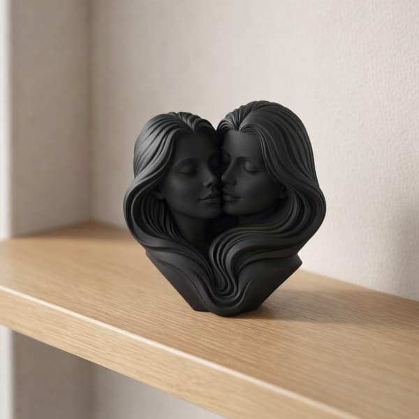 DECORATIVE FIGURINE – BAS-RELIEF DEPICTING TWO WOMEN’S FACES, MULTICOLOURED
