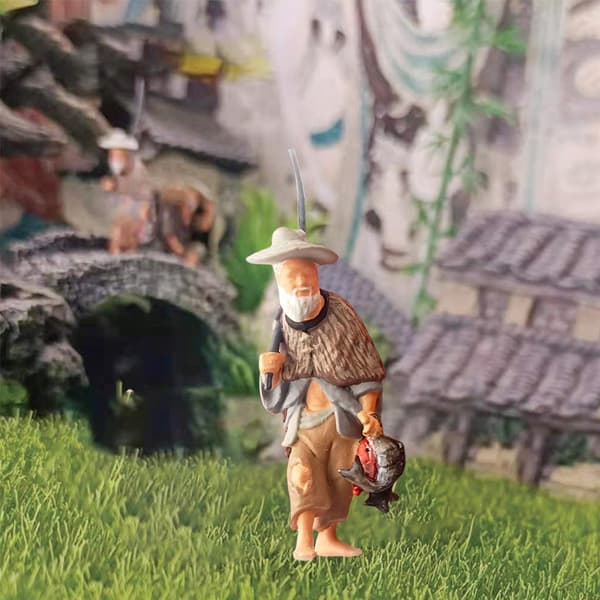 1:64 Ancient Chinese figures, Railway scene, Control panel, Fishing Man, Grey