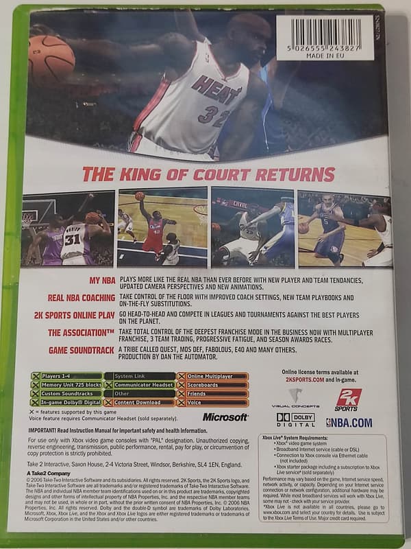XBOX NBA 2K7 X BOX CLASSIC GAME