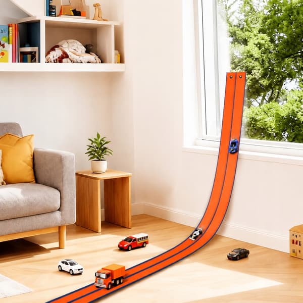 4.5M RACETRACK SET – SOFT RUBBER, 4 CARS, REVERSE FUNCTION, 2 SUCTION CUPS