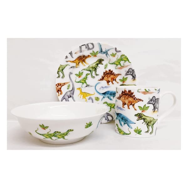 3-piece children’s set – with a dinosaur theme – for everyday use