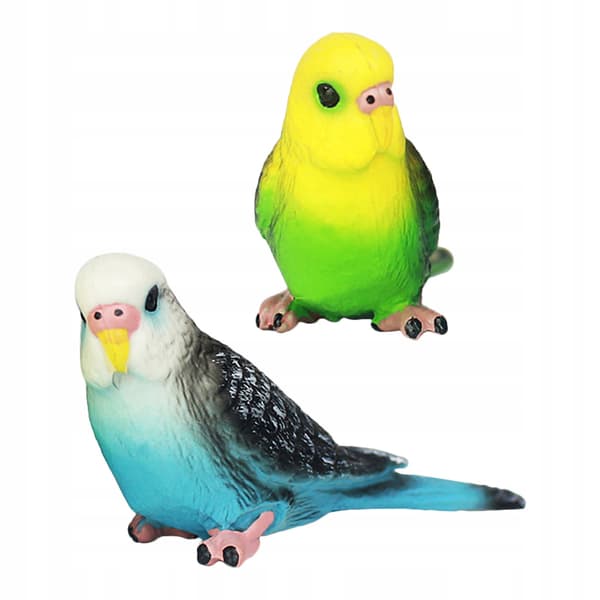 2 COLOURFUL SMALL PARROT FIGURINES – DECORATIONS FOR THE HOME AND OFFICE