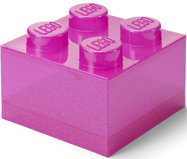 LEGO STORAGE BOX FOR BRICKS, 4-PIECE SET, TRANSPARENT PINK GLITTER