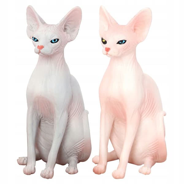 2 COLOURFUL DECORATIVE PVC CAT FIGURINES