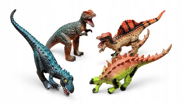 SET OF 4 RUBBER DINOSAURS, 25–30 CM, SOFT DINO FIGURES E1186 EMAJ