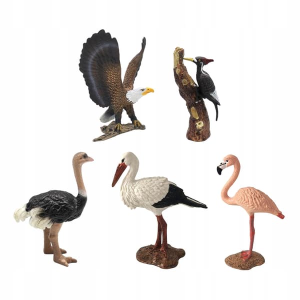 Set of 5 Handmade, Hand-painted Artificial Bird Models, Style C