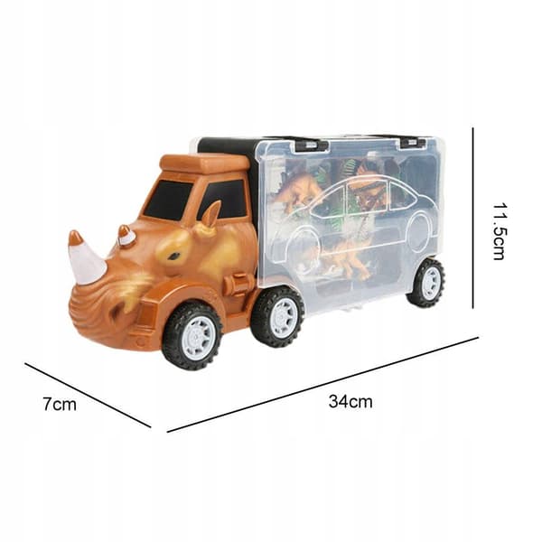 Transport lorry with 4 mini plastic animals – Pull-Back toy set: long-nosed rhino
