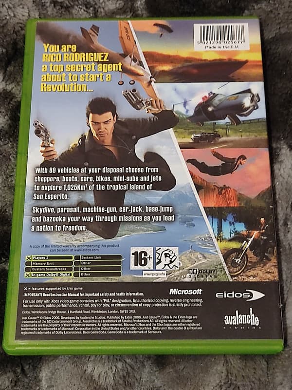 XBOX JUST CAUSE GAME MICROSOFT XBOX CLASSIC