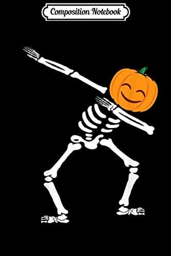 Composition Notebook: Dabbing Skeleton Pumpkin Smiling Face Halo Halloween