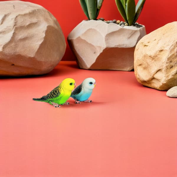 2 COLOURFUL SMALL PARROT FIGURINES – DECORATIONS FOR THE HOME AND OFFICE