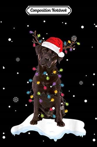 Composition Notebook: Labrador Chocolate Santa Hat Christmas Lights Reindee
